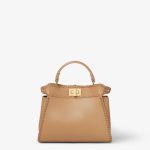 FENDI Peekaboo Mini Cappuccino brown leather bag with threading